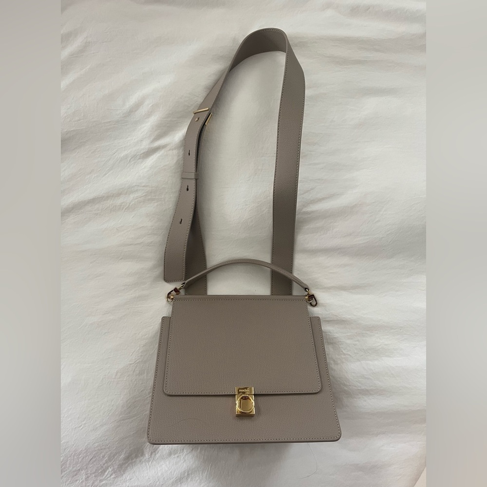 POLENE GENUINE LEATHER "NUMERO SEPT" MINI SHOULDER BAG -TAUPE / GRAY